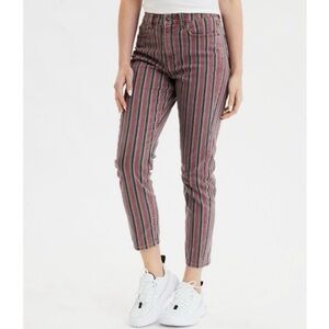 American Eagle High Rise Striped Mom Jeans Skinny Straight Leg Size 8